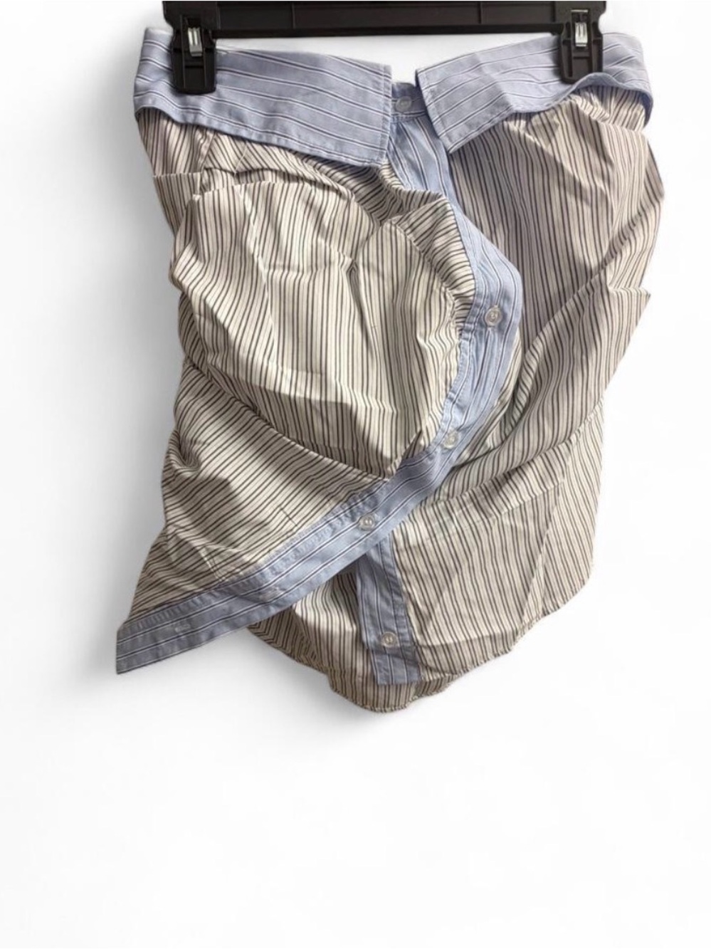 Fashion Nova Blue & Beige Striped Button-Up Asymmetrical Women’s Top